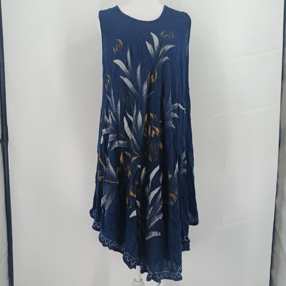 womans Fashion Force Vintage Floral Embroidered Hem Sleeveless Dress Free Size